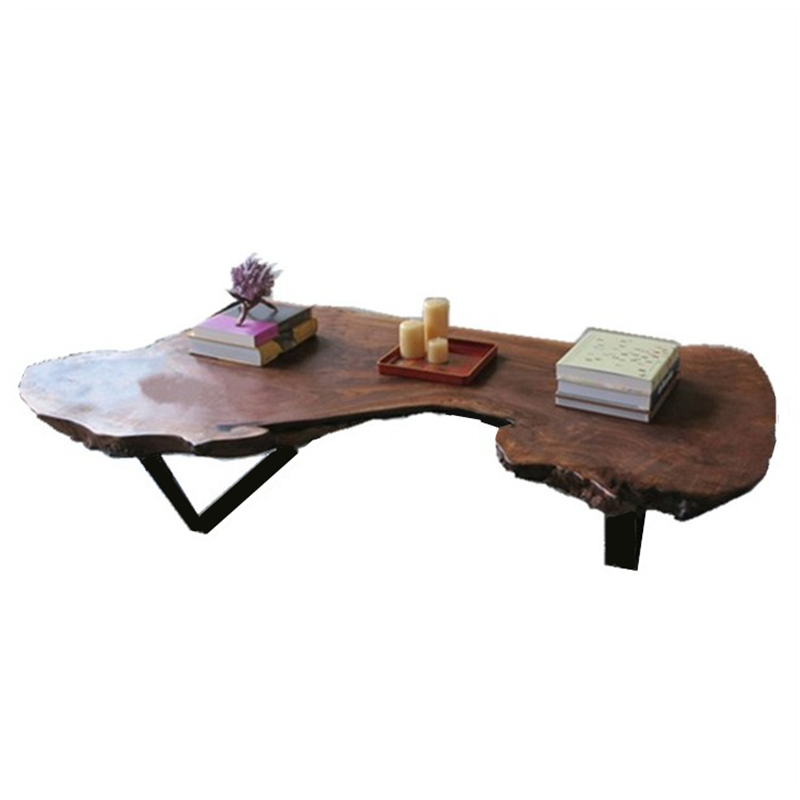 Modern Live Edge Coffee Table Geometric Red Wood Sled Cocktail Table