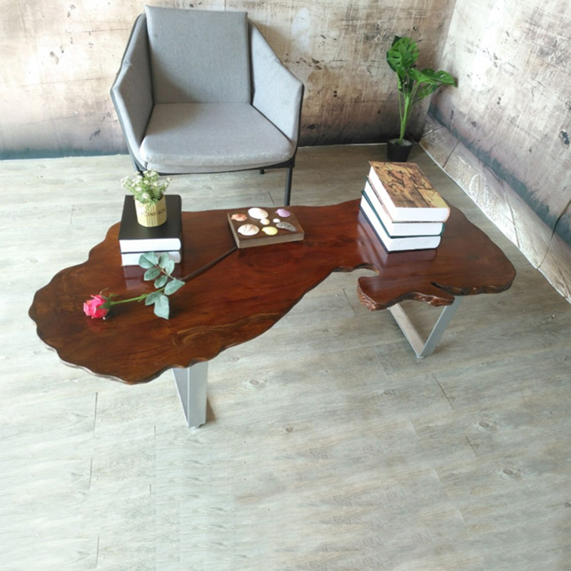 Modern Live Edge Coffee Table Geometric Red Wood Sled Cocktail Table