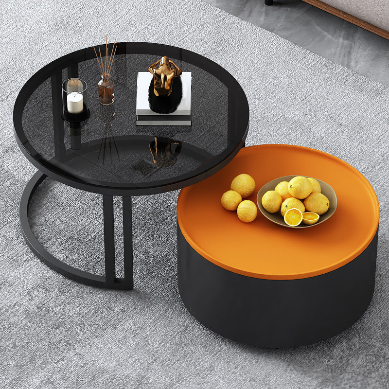 Modern Style Wooden&tempered Glass Top Circular Nested Coffee Table