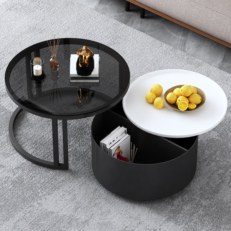Modern Style Wooden&tempered Glass Top Circular Nested Coffee Table