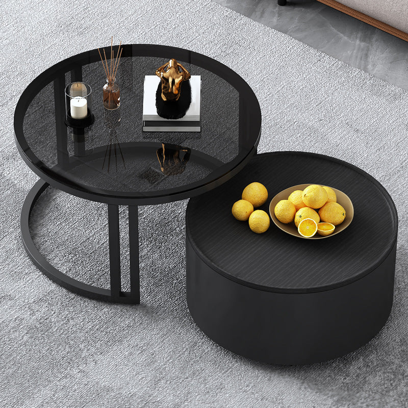 Modern Style Wooden&tempered Glass Top Circular Nested Coffee Table