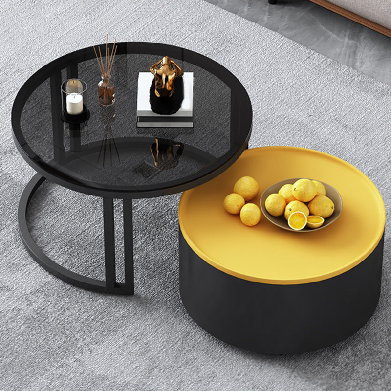 Modern Style Wooden&tempered Glass Top Circular Nested Coffee Table