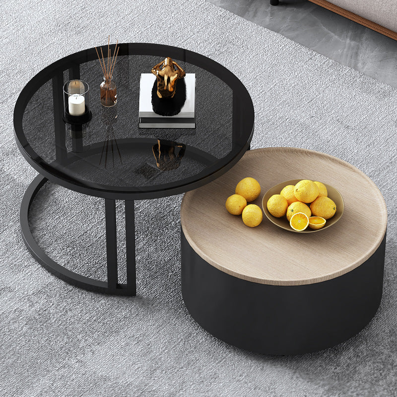 Modern Style Wooden&tempered Glass Top Circular Nested Coffee Table