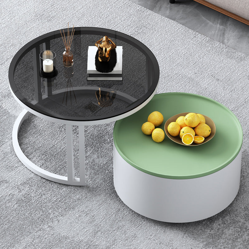 Modern Style Wooden&tempered Glass Top Circular Nested Coffee Table