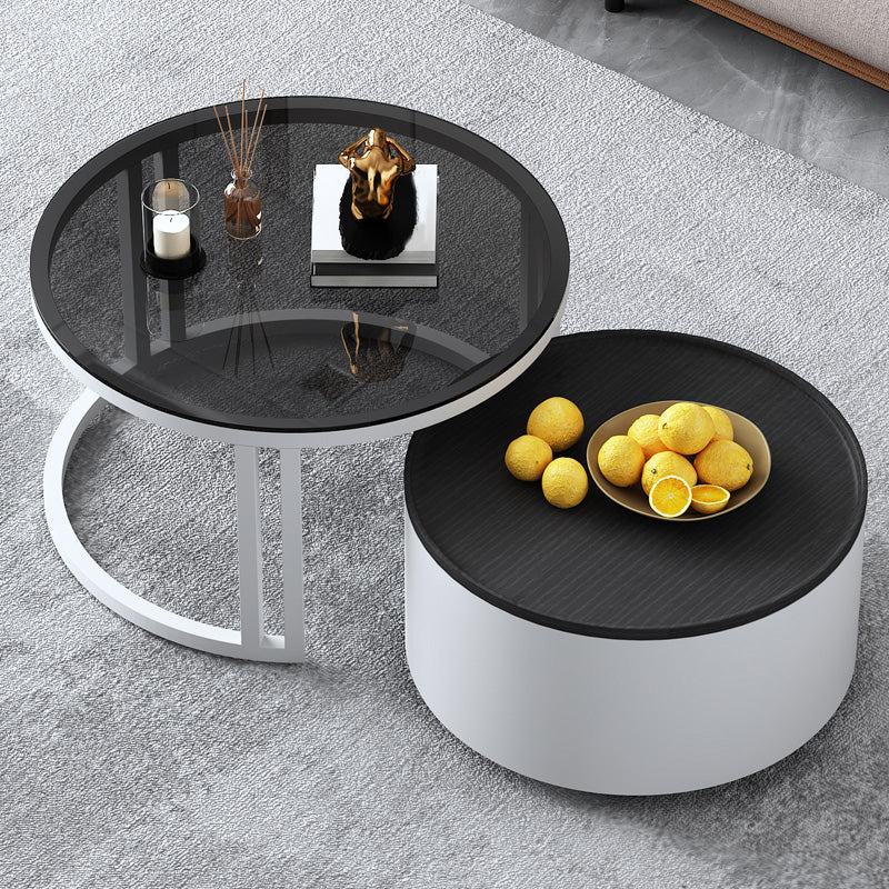 Modern Style Wooden&tempered Glass Top Circular Nested Coffee Table