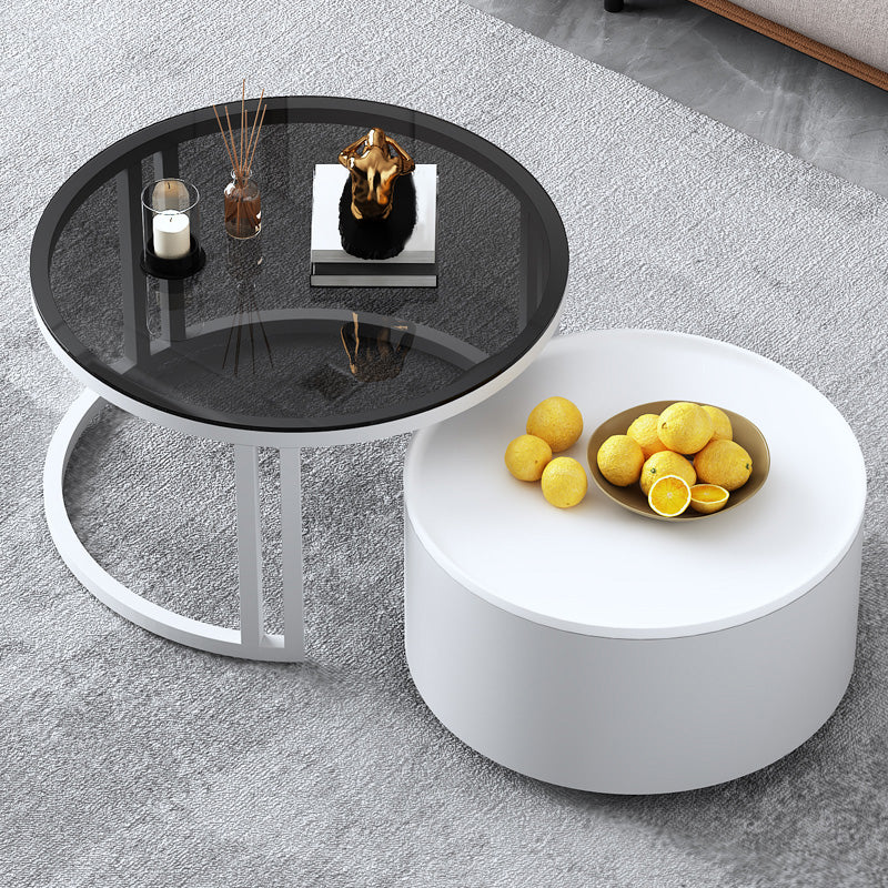 Modern Style Wooden&tempered Glass Top Circular Nested Coffee Table