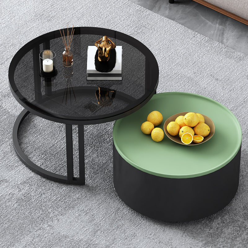 Modern Style Wooden&tempered Glass Top Circular Nested Coffee Table