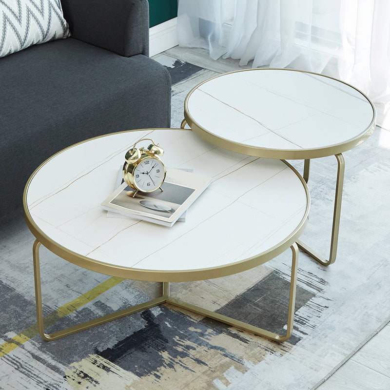 Modern Style Slate Top White/black Metal Craft Round Coffee Table