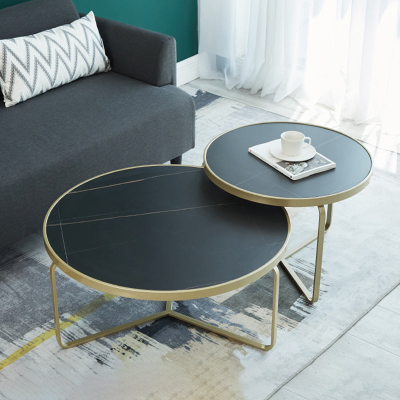 Modern Style Slate Top White/black Metal Craft Round Coffee Table