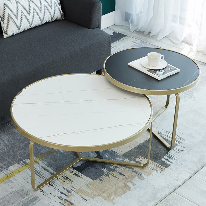 Modern Style Slate Top White/black Metal Craft Round Coffee Table