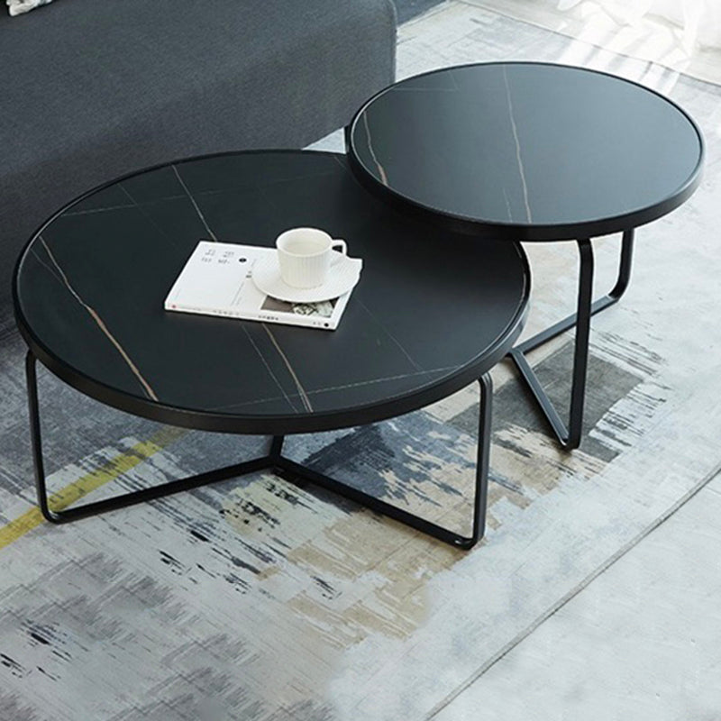 Modern Style Slate Top White/black Metal Craft Round Coffee Table