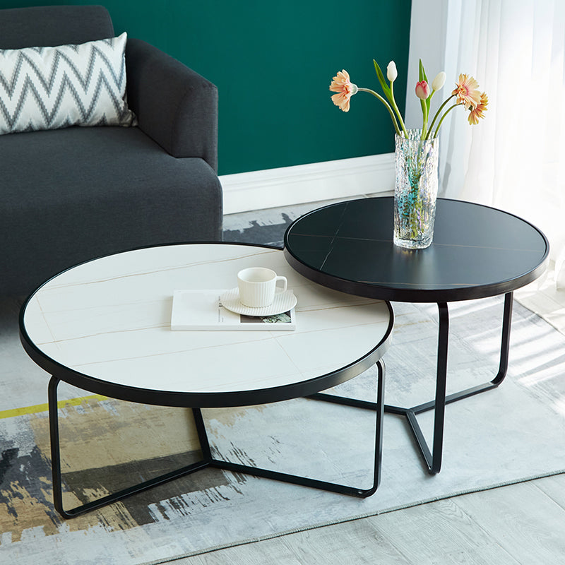 Modern Style Slate Top White/black Metal Craft Round Coffee Table