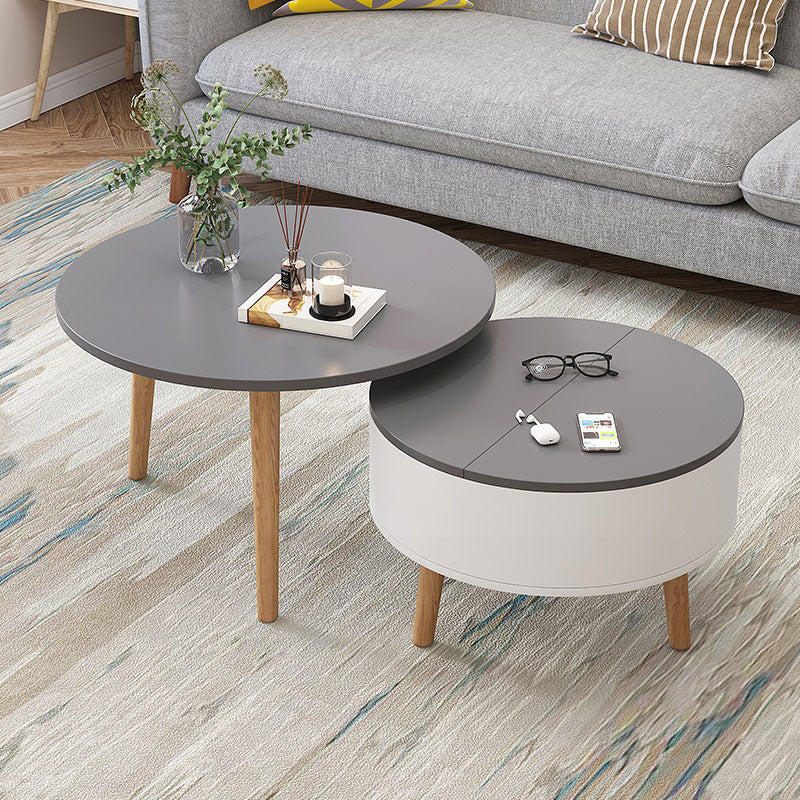 Round Solid Wood 3 Legs Coffee Table with Storage Drawers Modern Cocktail Table