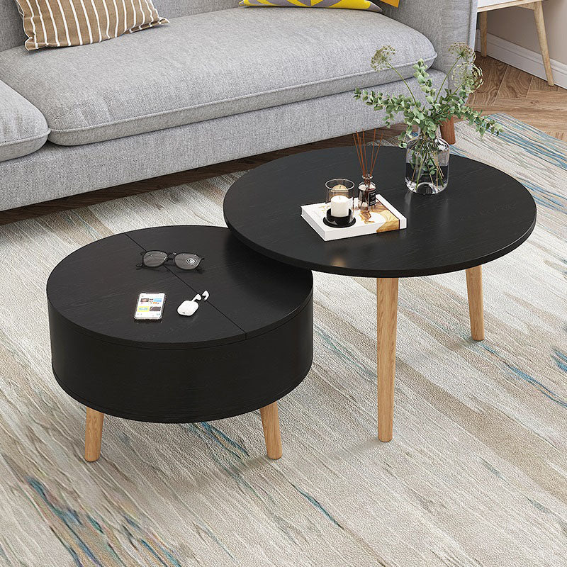 Round Solid Wood 3 Legs Coffee Table with Storage Drawers Modern Cocktail Table