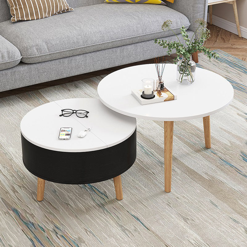 Round Solid Wood 3 Legs Coffee Table with Storage Drawers Modern Cocktail Table