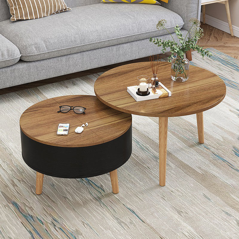 Round Solid Wood 3 Legs Coffee Table with Storage Drawers Modern Cocktail Table