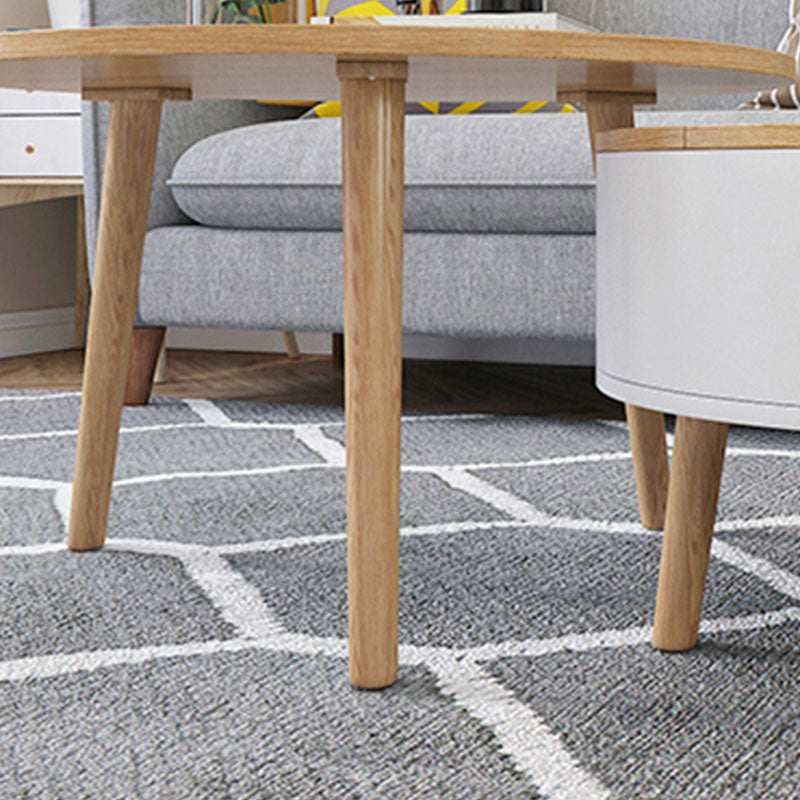 Round Solid Wood 3 Legs Coffee Table with Storage Drawers Modern Cocktail Table