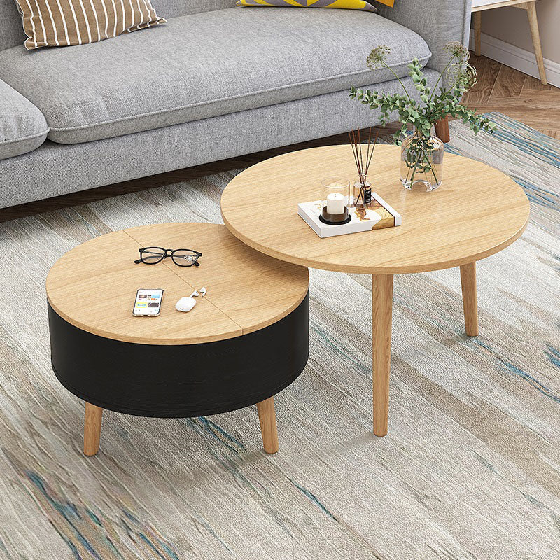 Round Solid Wood 3 Legs Coffee Table with Storage Drawers Modern Cocktail Table
