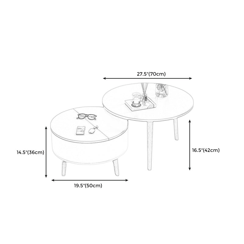 Round Solid Wood 3 Legs Coffee Table with Storage Drawers Modern Cocktail Table