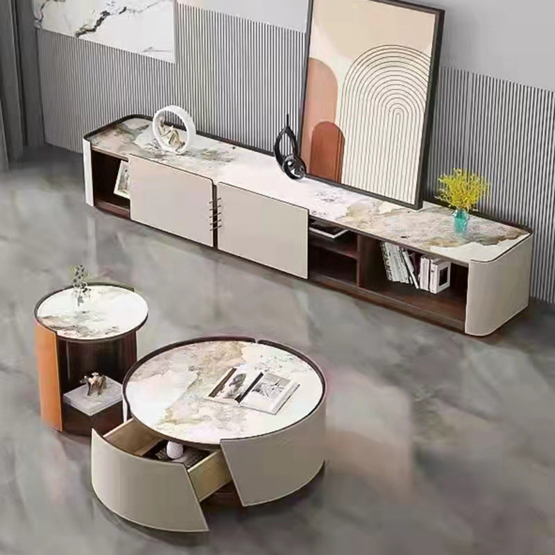 Modern Drum-shaped Base Design Wood with Storage Space Coffee Table