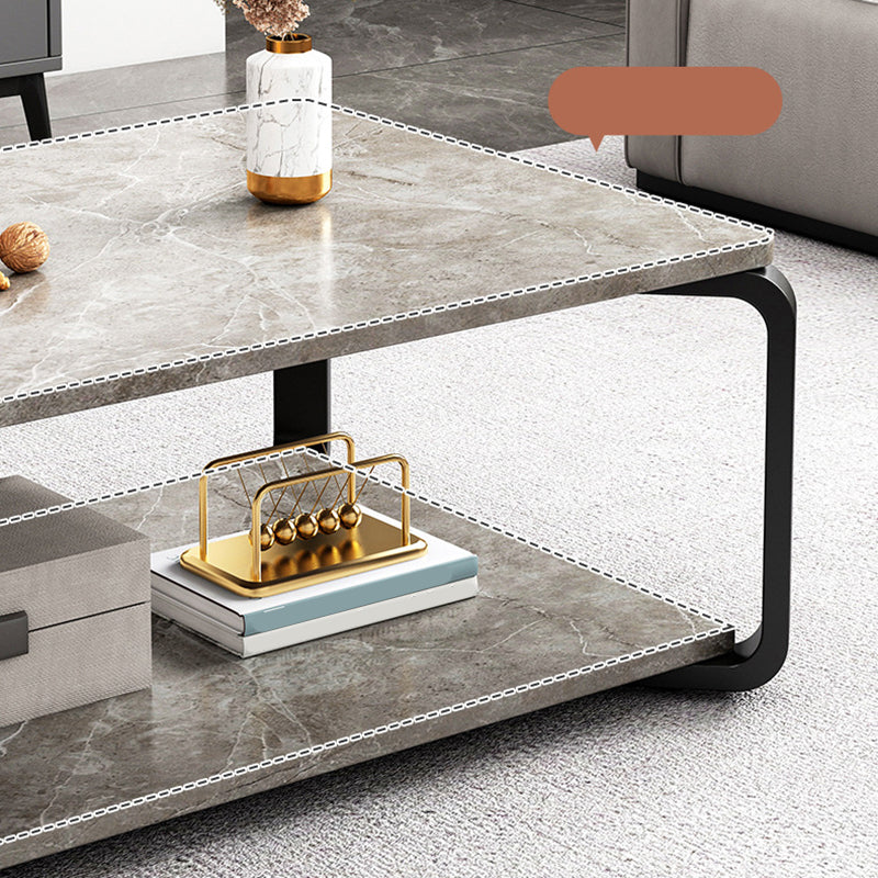 Rectangular White Black Faux Marble Top Square 4 Legs Base Modern Style Coffee Table