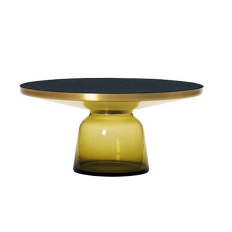 Pedestal 1 Single Coffee Table Metal and Glass Statement Cocktail Table