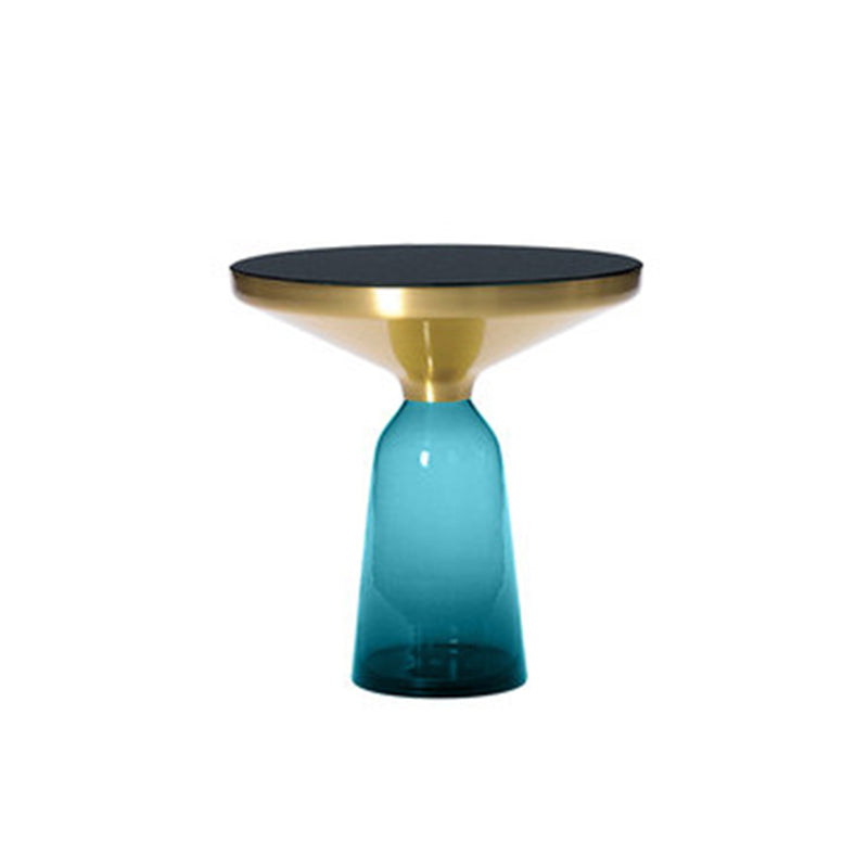 Pedestal 1 Single Coffee Table Metal and Glass Statement Cocktail Table