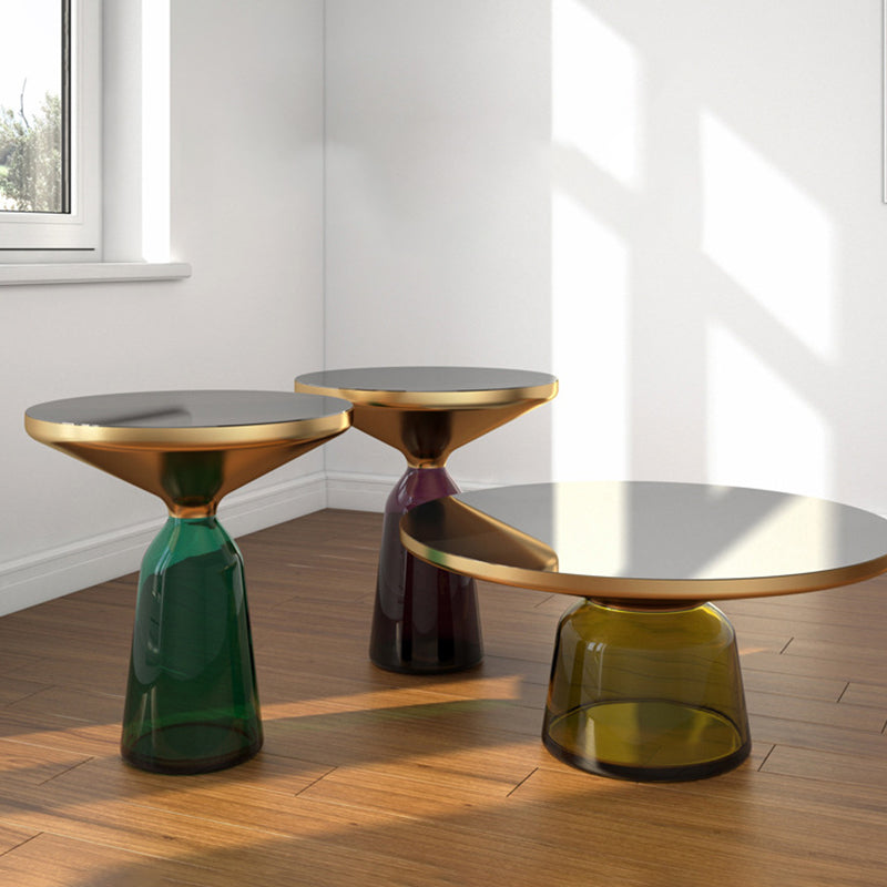 Pedestal 1 Single Coffee Table Metal and Glass Statement Cocktail Table