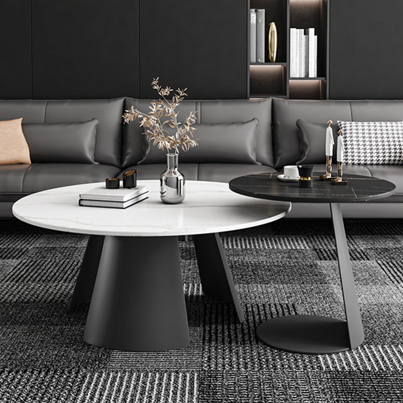 Contemporary Coffee Table Round Faux Marble Cocktail Table