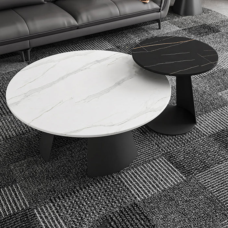 Contemporary Coffee Table Round Faux Marble Cocktail Table