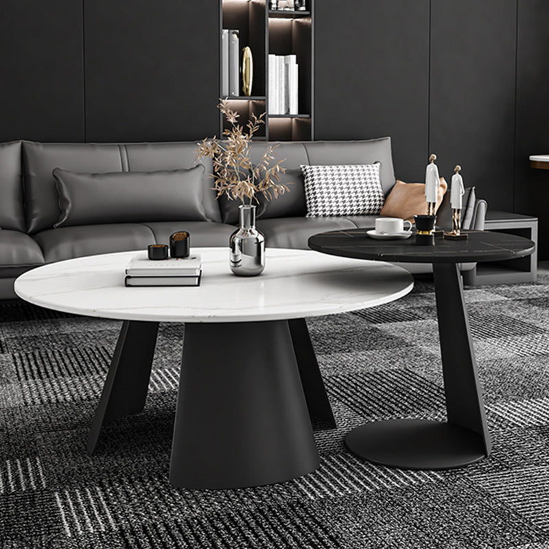 Contemporary Coffee Table Round Faux Marble Cocktail Table
