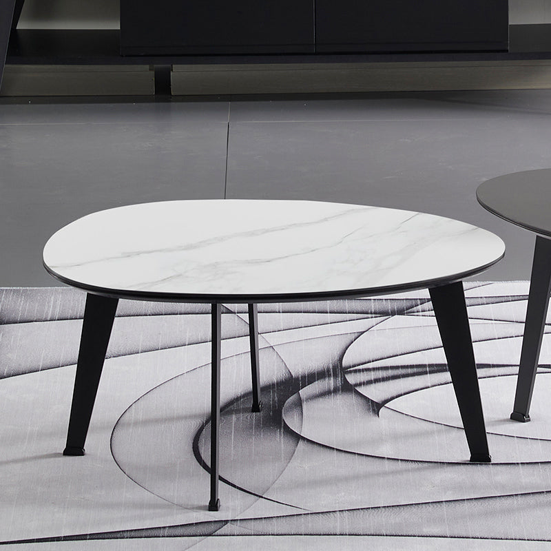 Contemporary White/Grey Free Shape Coffee Table with Metal Base