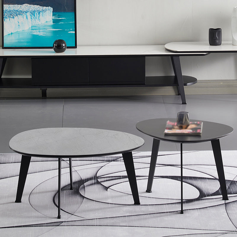 Contemporary White/Grey Free Shape Coffee Table with Metal Base