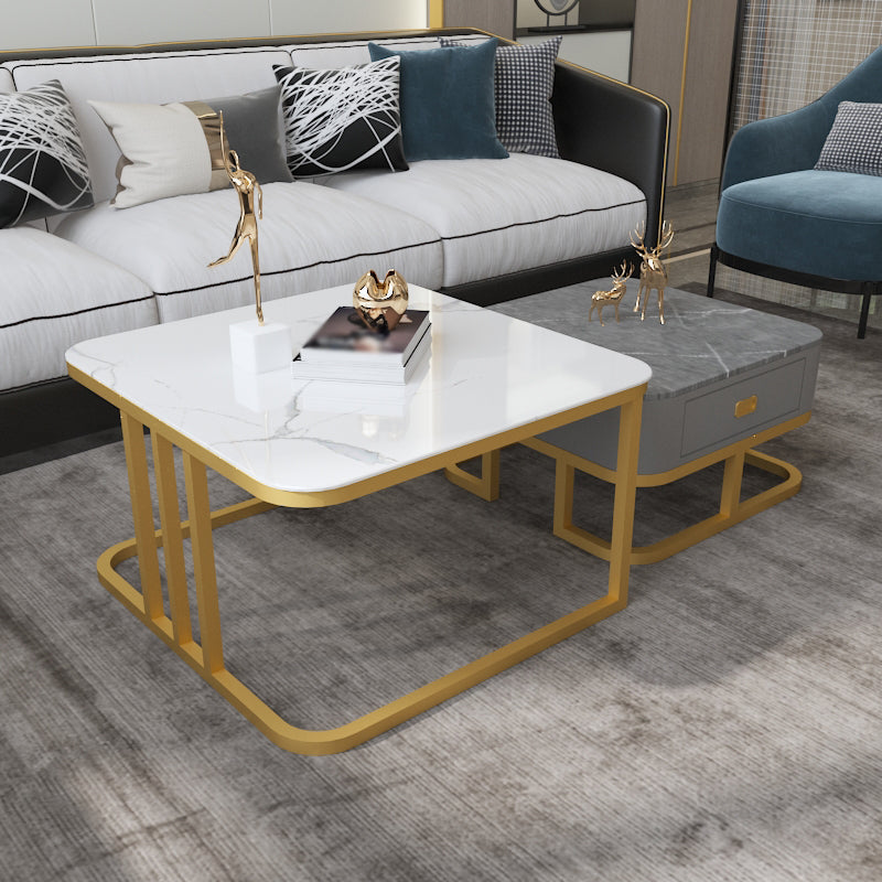 Round Slate/ Glass Coffee Table Frame 2 Nesting Cocktail Table with Storage