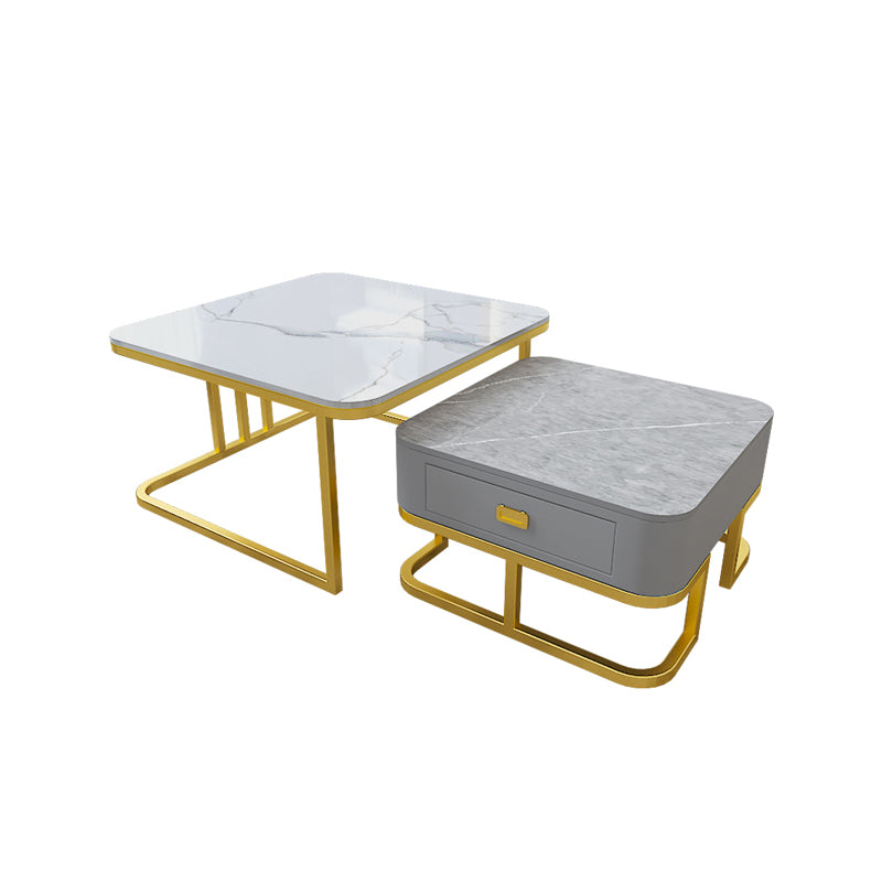 Round Slate/ Glass Coffee Table Frame 2 Nesting Cocktail Table with Storage