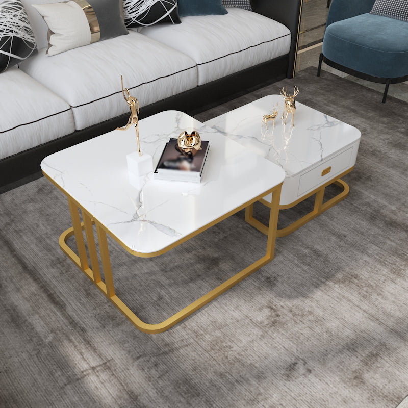 Round Slate/ Glass Coffee Table Frame 2 Nesting Cocktail Table with Storage
