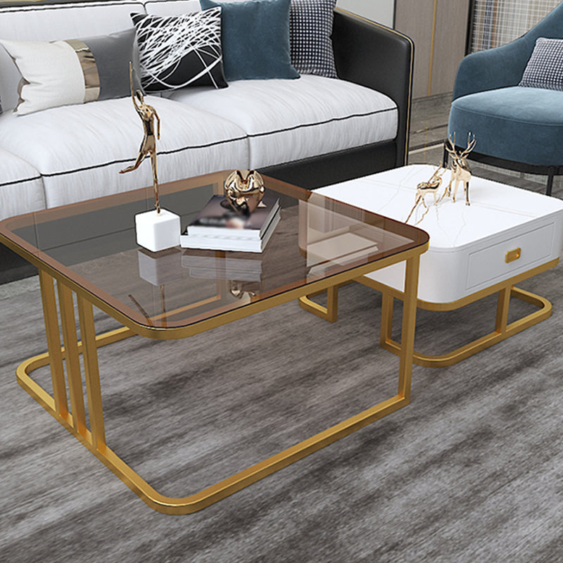 Round Slate/ Glass Coffee Table Frame 2 Nesting Cocktail Table with Storage