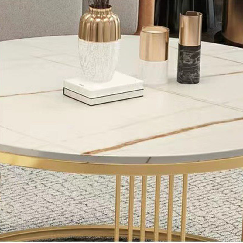 Round White Slate Coffee Table with Shelf Frame Base 2 Nestling Cocktail Table