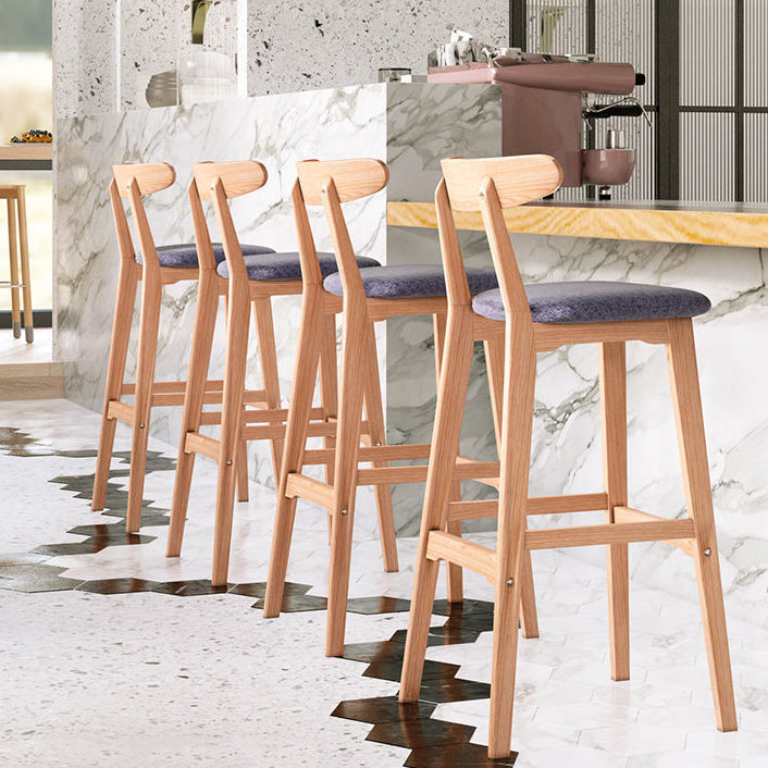 Scandinavian Restaurant Rubberwood Stool Matte Finish Upholstered Bar Stools
