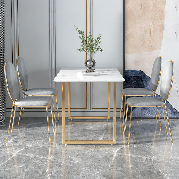 Glam Iron Dining Table Set 1/2/5 Pieces Rectangle White Sintered Stone Top Dinette Set