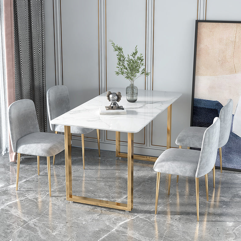 Glam Iron Dining Table Set 1/2/5 Pieces Rectangle White Sintered Stone Top Dinette Set