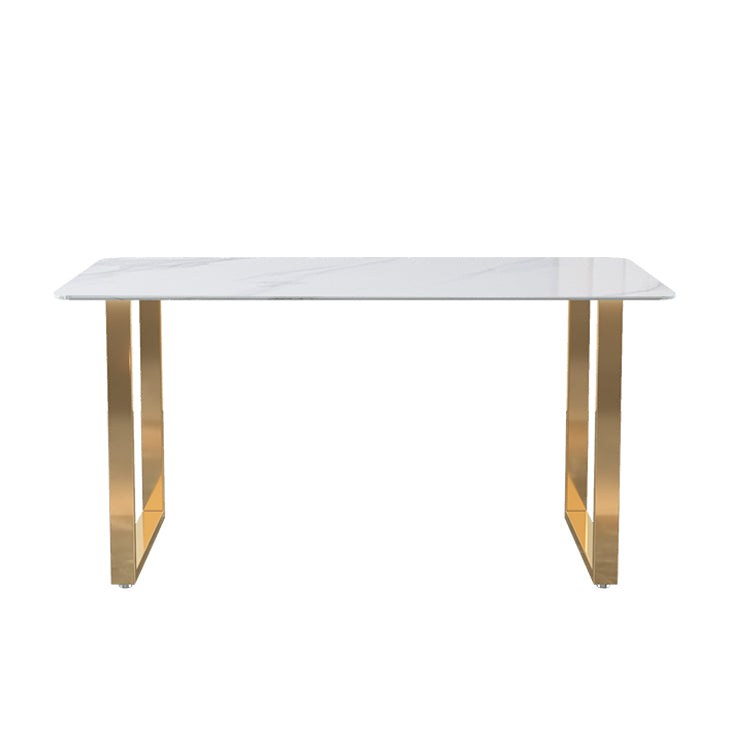Glam Iron Dining Table Set 1/2/5 Pieces Rectangle White Sintered Stone Top Dinette Set