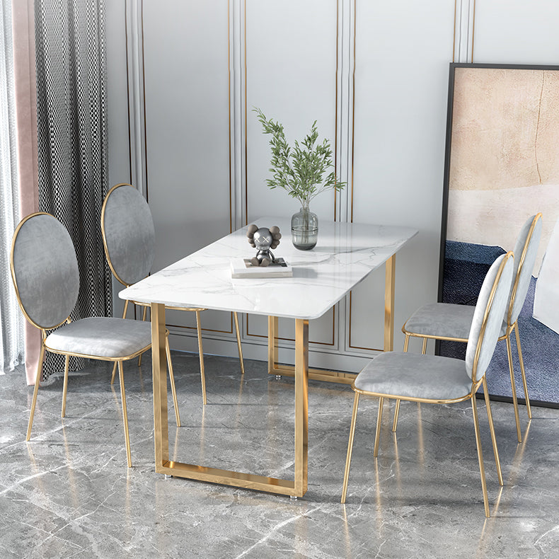 Glam Iron Dining Table Set 1/2/5 Pieces Rectangle White Sintered Stone Top Dinette Set