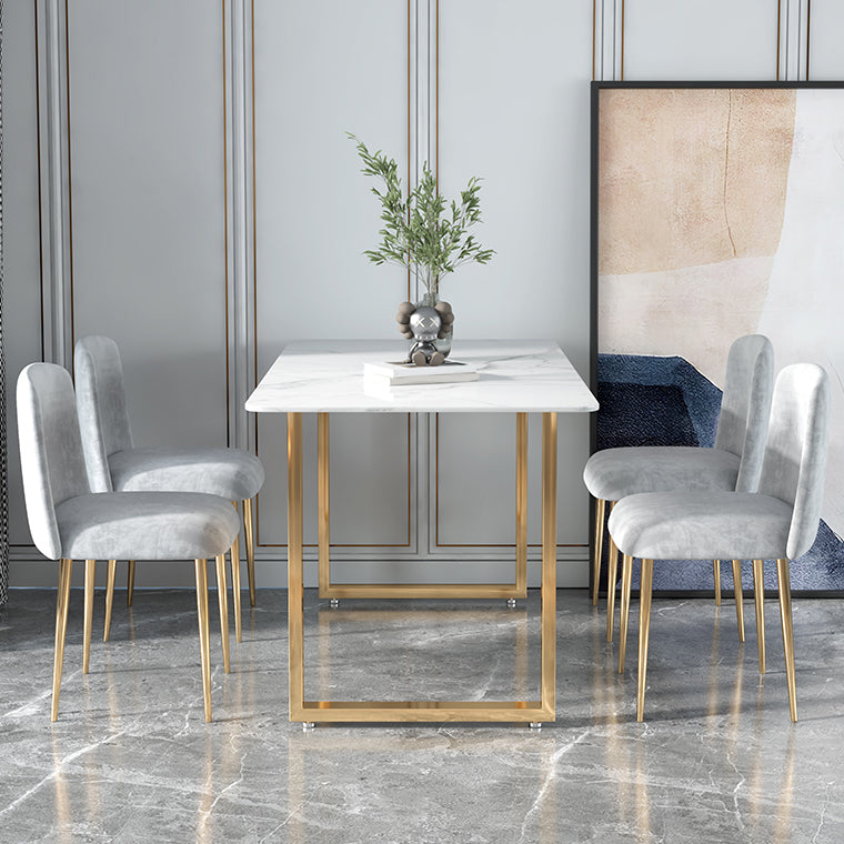 Glam Iron Dining Table Set 1/2/5 Pieces Rectangle White Sintered Stone Top Dinette Set