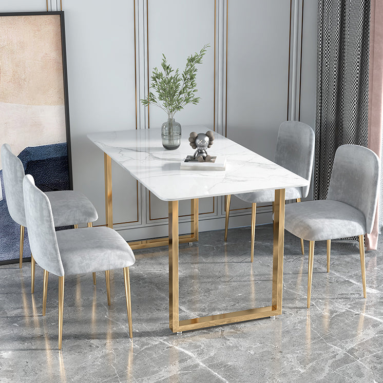 Glam Iron Dining Table Set 1/2/5 Pieces Rectangle White Sintered Stone Top Dinette Set