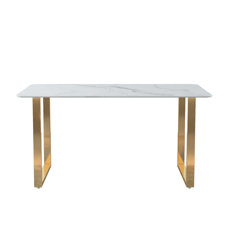 Glam Iron Dining Table Set 1/2/5 Pieces Rectangle White Sintered Stone Top Dinette Set