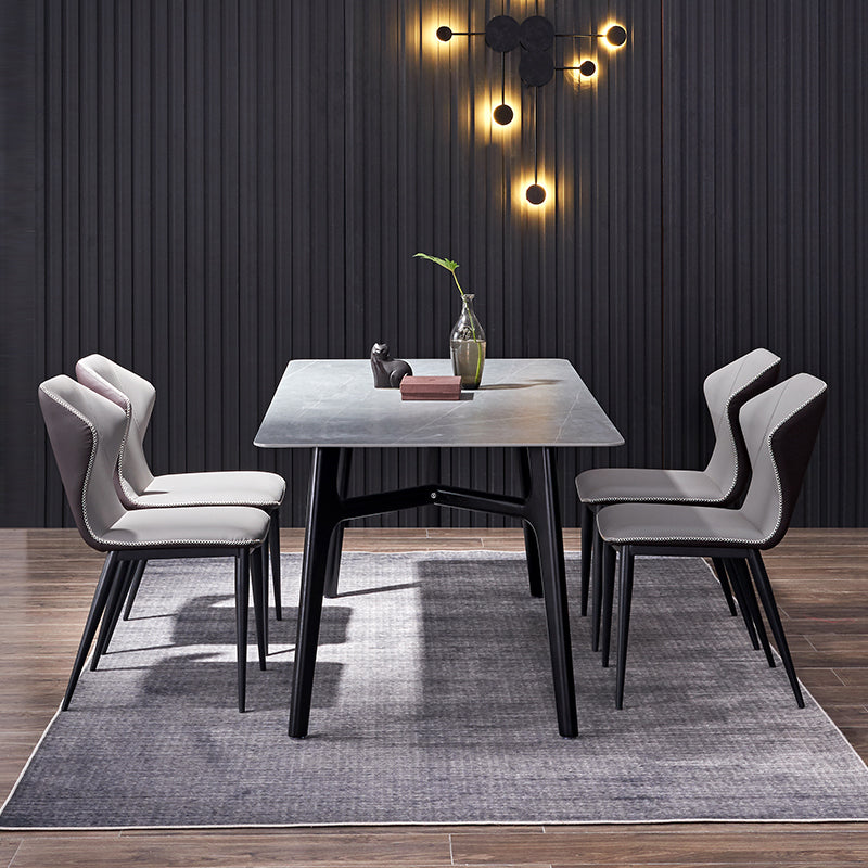 Modern Ash Wood Dinette Set 1/2/5/7 Pieces Rectangle Sintered Stone Top Dining Table Set