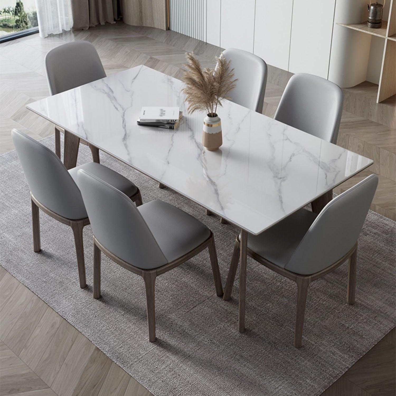 Modern Rectangle Wood Dining Table Set 1/4/5/7 Pieces Dining Set for Home Use