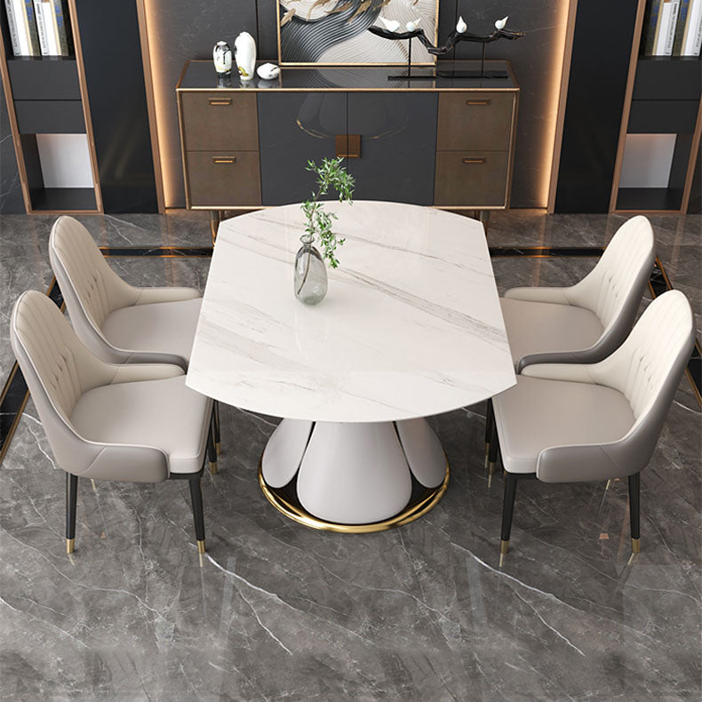 Glam Leather Dinette Set 1/2/5/7 Pieces Scalable Dining Table Set with Sintered Stone Top