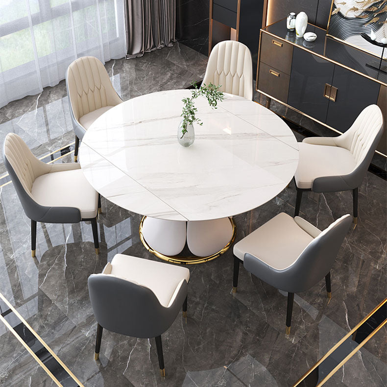 Glam Leather Dinette Set 1/2/5/7 Pieces Scalable Dining Table Set with Sintered Stone Top